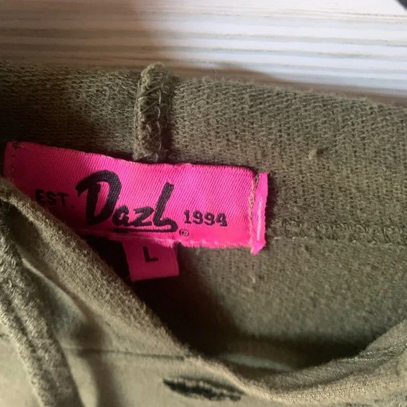 Dazl Olive Green Distressed Hoodie Sweater - Picture 2 of 5